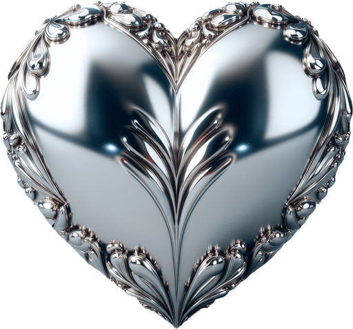 face view of a big silver heart