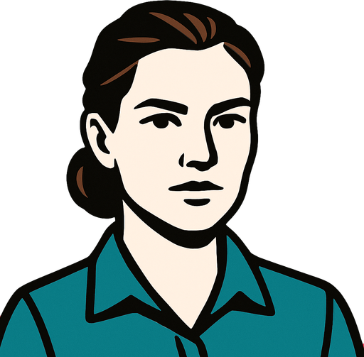 profile photo of a pragmatic woman.
In-Game asset.  2d.  High contrast.  No shadows