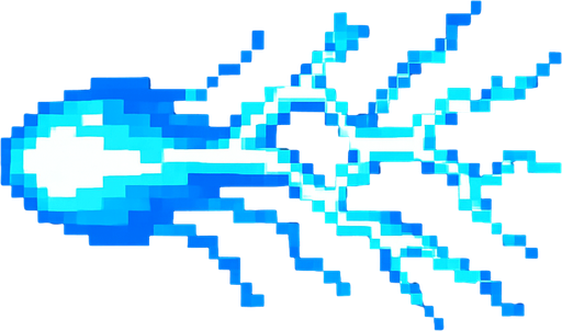 Un proyectil de electricidad pixelar.
In-Game asset.  2d.  High contrast.  No shadows