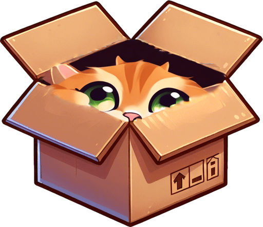 cute Chibi ginger cat look from the box into the camera. Cheeky, happy.