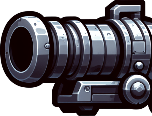 Type: 2D sprite (top-down or side view).
Style: Cartoonish or futuristic metallic cannon.
Animation: Slight recoil effect when shooting.
Size: Medium (fits at the bottom of the screen)..
Single Game Texture.  In-Game asset.  2d.  Blank background.  High contrast.  No shadows