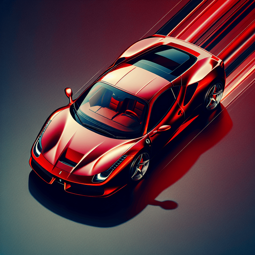 red topdown look of luxury speedy car.
Single Game Texture.  In-Game asset.  Blank background.  High contrast.  No shadows