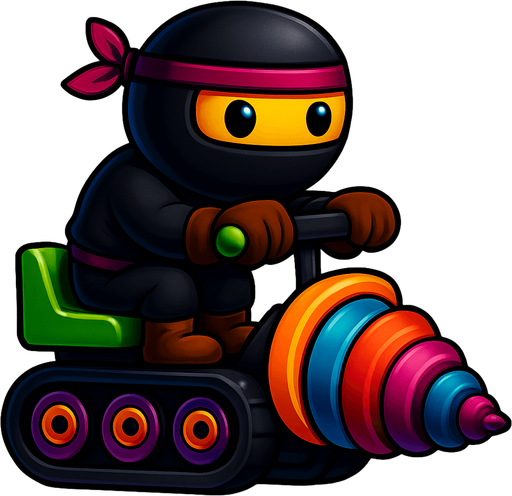 Same image of ninja with dig machine but with different colors. HD colors.