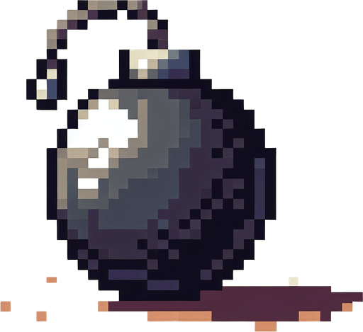a bomb, pixel style.
Single Game Texture. In-Game asset. 2d. Blank background. High contrast. No shadows.