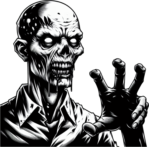 Zombie.
Single Game Texture. In-Game asset. 2d. Blank background. High contrast. No shadows.