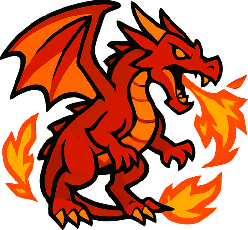 Dragon du feu.
In-Game asset.  2d.  High contrast.  No shadows