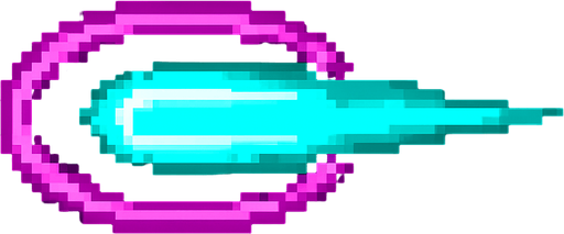Eliptic neon laser bullet.
In-Game asset.  2d.  High contrast.  No shadows. Pixel
