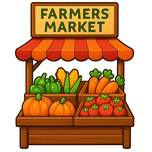 farmers Market stand.
Single Game Texture.  In-Game asset.  2d.  Blank background.  High contrast.  No shadows