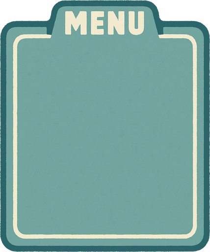 El fondo de un menu pqueño, este se dezpliga asi que deberia ser bonito, acorde a un menu rapido y de tipo retro. colores verde pastel o azul marino mate claro. con borde blanco, y que tenga una pestañita superior que diga menu como si fuera una carpeta.
In-Game asset.  2d.  High contrast.  No shadows