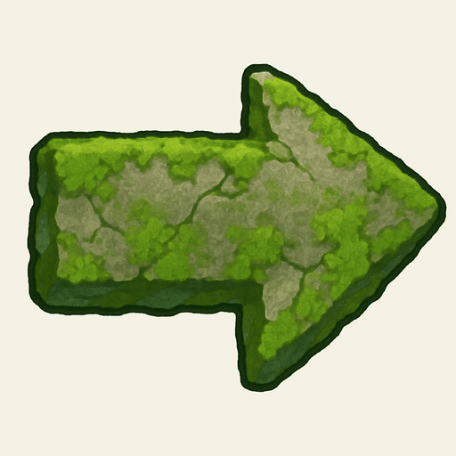 The arrow indicator could have a more authentic look—for example, a stone texture covered with moss, with slightly faded colors..
In-Game asset.  2d.  High contrast.  No shadows