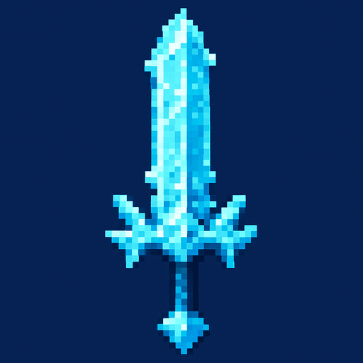 iced big Sword.
In-Game asset.  2d.  High contrast.  No shadows. pixel art