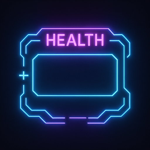 neon cyberpunk health meter empty glowing hologram flat 3d straight on symmetrical