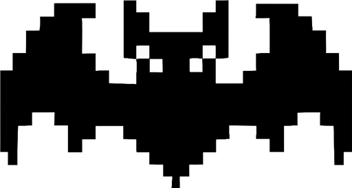 black bat pixel.
In-Game asset.  2d.  High contrast.  No shadows