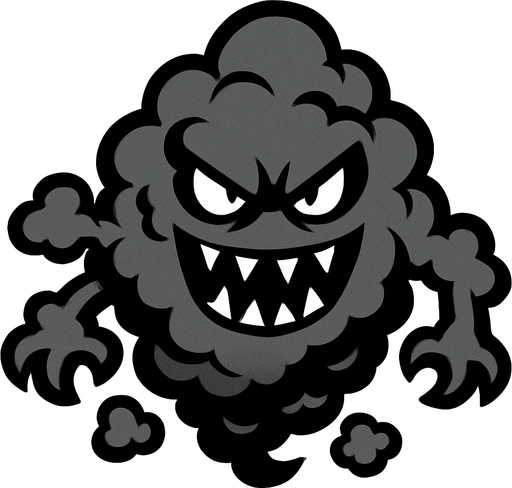 evil black gray cloud monster.
In-Game asset.  2d.  High contrast.  No shadows