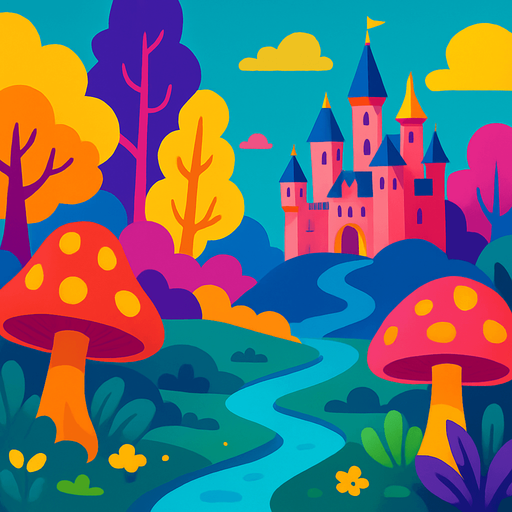 Fond d'écran monde féerique.
In-Game asset.  2d.  High contrast.  No shadows