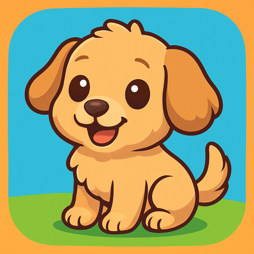 A cute cartoon-style dog character designed for a mobile game. Fluffy fur, big round eyes, floppy ears, small black nose, wagging tail, standing or sitting with a joyful and friendly expression. Light brown or beige color, simple colorful background. High-quality digital illustration, perfect for a kids game..
In-Game asset.  2d.  High contrast.  No shadows. cartoon style