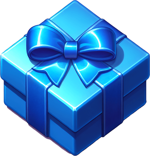 A blue christmas present. Single Game Texture. In-Game asset. 2d. Blank background. High contrast. No shadows.