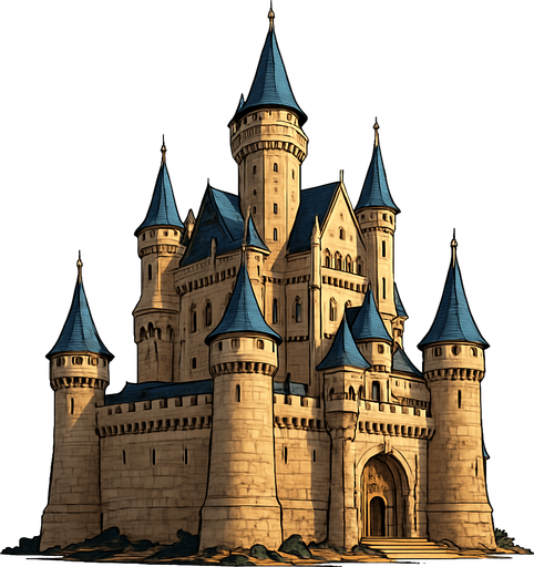 realistic majestic castle.
In-Game asset.  2d.  High contrast.  No shadows