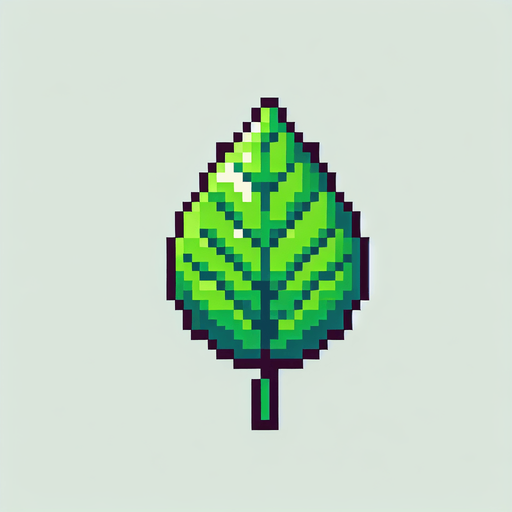 pixel art green leaf.
Single Game Texture.  In-Game asset.  2d.  Blank background.  High contrast.  No shadows