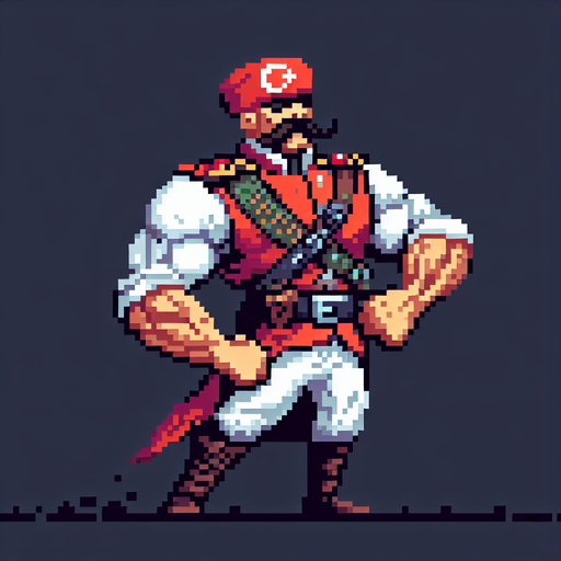 osmali askeri coook guclu bir turk 2d pixelart.
Single Game Texture.  In-Game asset.  2d.  Blank background.  High contrast.  No shadows