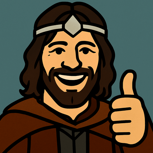 Tamamen aynı sanatsal formda ama parmağını yukarı kaldırıp gülen ARAGORN olacak