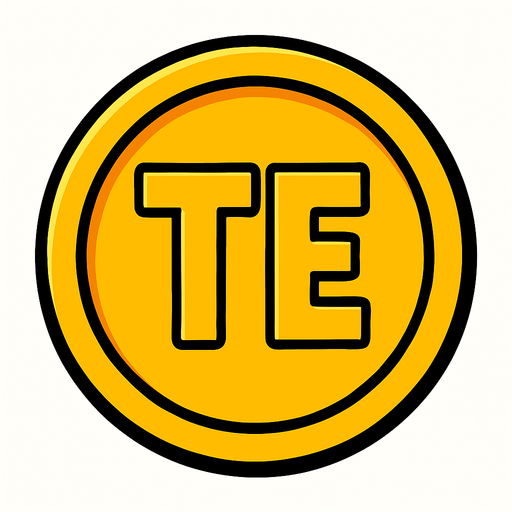 içinde TE yazan coin.
In-Game asset.  2d.  High contrast.  No shadows
