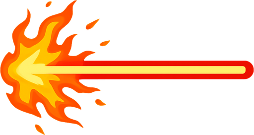 un rayo lazer con destellos de fuego alrededor.
In-Game asset.  2d.  High contrast.  No shadows