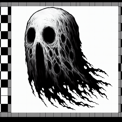 spooky ghost.
Single Game Texture. In-Game asset. 2d. Blank background. High contrast. No shadows.
