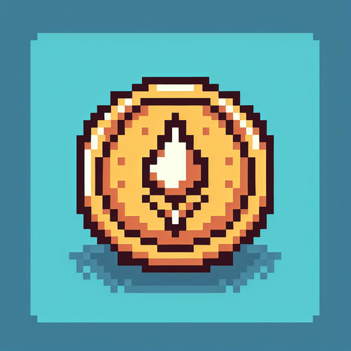 Coin piksel sanatı.
Single Game Texture.  In-Game asset.  2d.  Blank background.  High contrast.  No shadows