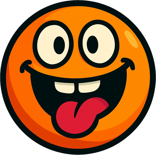 An orange round ball with a silly smile.
In-Game asset.  High contrast.  No shadows