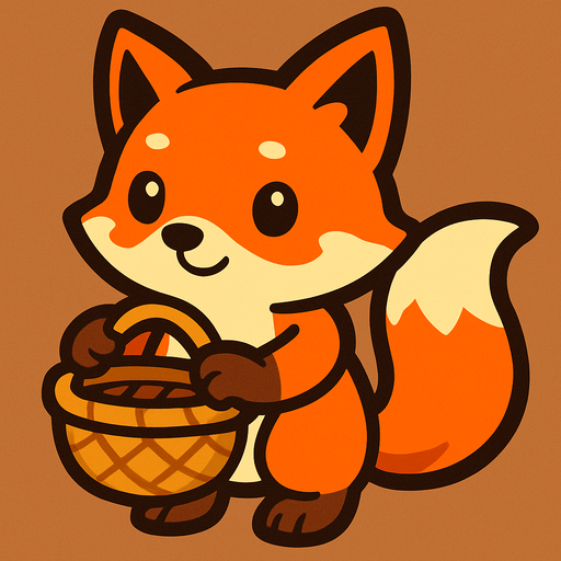 a cute fox with a basket.
In-Game asset.  2d.  High contrast.  No shadows