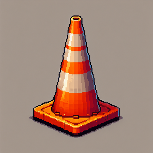 a orange road cone.
Single Game Texture. In-Game asset. 2d. Blank background. High contrast. No shadows.