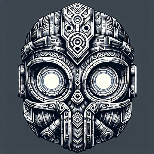 An imposing, ornate tribal mask or helmet, perhaps with glowing eyes or runic carvings..
Single Game Texture.  In-Game asset.  2d.  Blank background.  High contrast.  No shadows