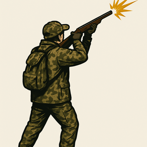 kamuflaj giymiş avcı ayakta yukarıya ateş ediyor .gerçek fotoğraf..
In-Game asset.  2d.  High contrast.  No shadows sırtı bize dönük olsun