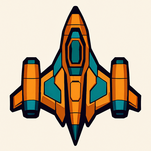 spaceship seen from above.
In-Game asset.  2d.  High contrast.  No shadows