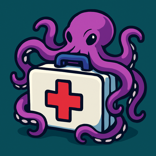 botiquin con un pulpo rodeandolo.
In-Game asset.  2d.  High contrast.  No shadows