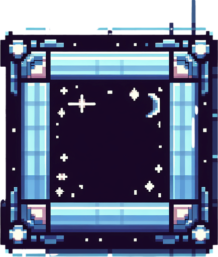 Pixelart. An interface element which is the empty frame for an in-game shop item in the in game shop. with a space theme..
Single Game Texture. In-Game asset. 2d. Blank background. High contrast. No shadows.