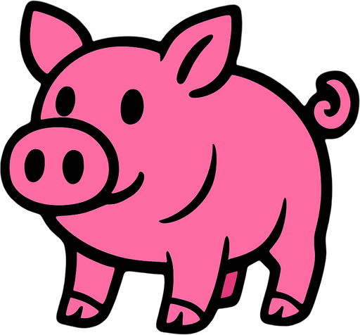 pink pig  with black background.
In-Game asset.  2d.  High contrast.  No shadows