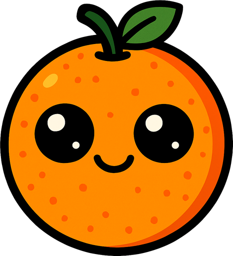 Naranja Circular Fruta con ojos lindos.
In-Game asset.  2d.  High contrast.  No shadows. Cartoon.