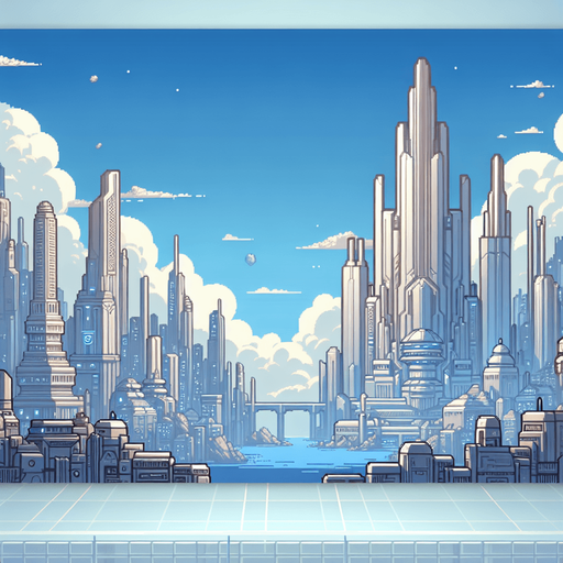 quite empty blue sky day 2D fantasy scifi future majapahit kingdom metro city skycraper
Single Game Texture.  In-Game asset.  2d.  Blank background.  High contrast.  No shadows