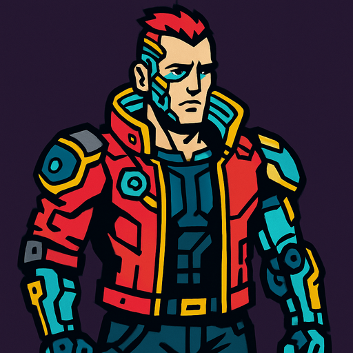 Male Cyber Character.
In-Game asset.  2d.  High contrast.  No shadows