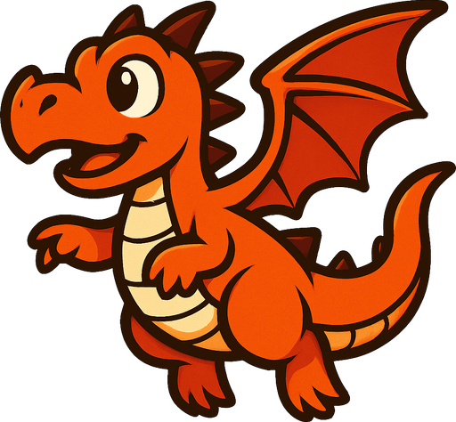 un dragon caricatura volando mirando hacia la izquierda.
In-Game asset.  2d.  High contrast.  No shadows