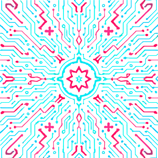 Cyberpunk style kaleidoscope pattern design for homepage.
In-Game asset.  2d.  High contrast.  No shadows