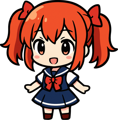 Anime kızı chibi.
In-Game asset.  2d.  High contrast.  No shadows