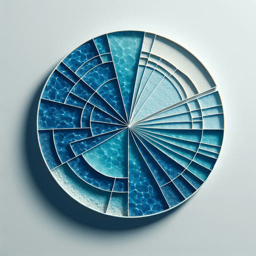 top view of a circle of water sliced into many pieces, flat image..
2d, white background, shadowless.