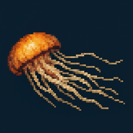 realistic pixel horizontal jellyfish.
In-Game asset.  2d.  High contrast.  No shadows