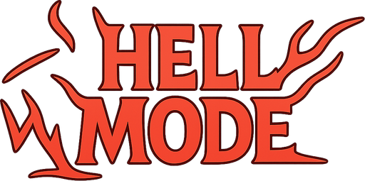 dehşet saçan bir hell mode yazısı tek line olsun geniş kısa. No background. Transparent background. Blank background. No shadows. 2d. In-Game asset. flat
