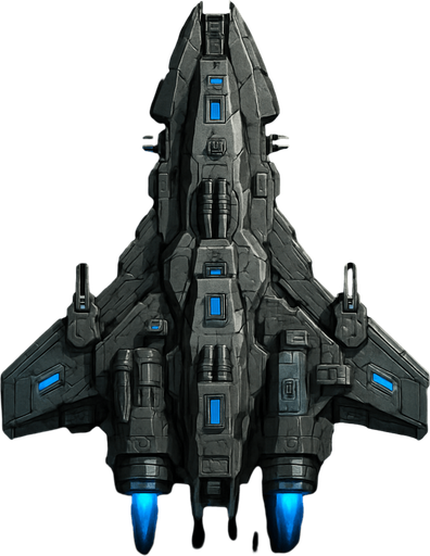Uzay temalı Savaş Gemisi, gerçekçi, yazısız üstten görünüm. 
In-Game asset.  High contrast.  No shadows