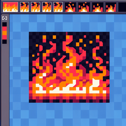 strip of fire. pixelart..
Single Game Texture. In-Game asset. 2d. Blank background. High contrast. No shadows.