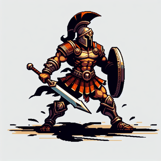 An animated image of an aggressive ancient greek warrior.
Single Game Texture. In-Game asset. 2d. Blank background. High contrast. No shadows.